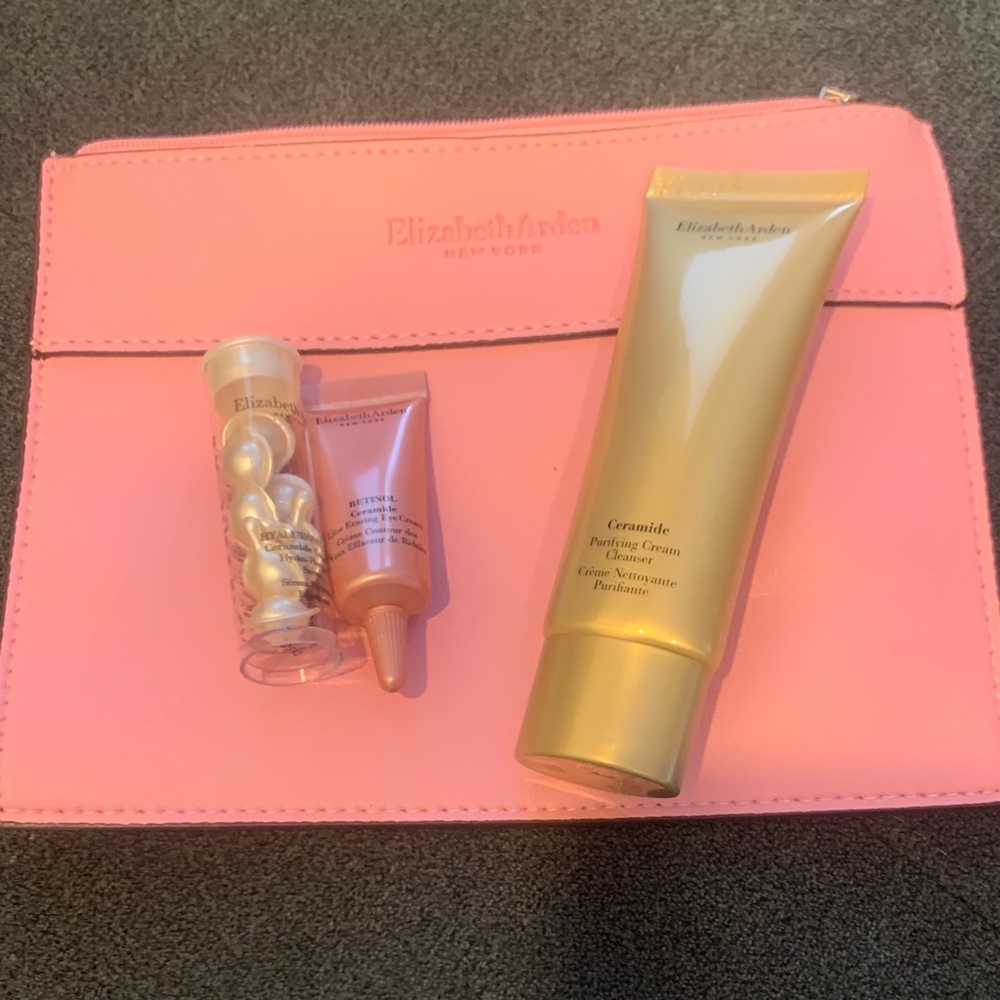 Elizabeth Arden Pink Pouch with Gold and Pink Skincare